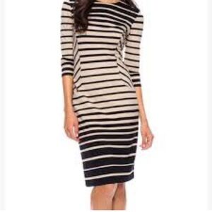J. McLaughlin Black and Cream Striped Long Sleeve Dress